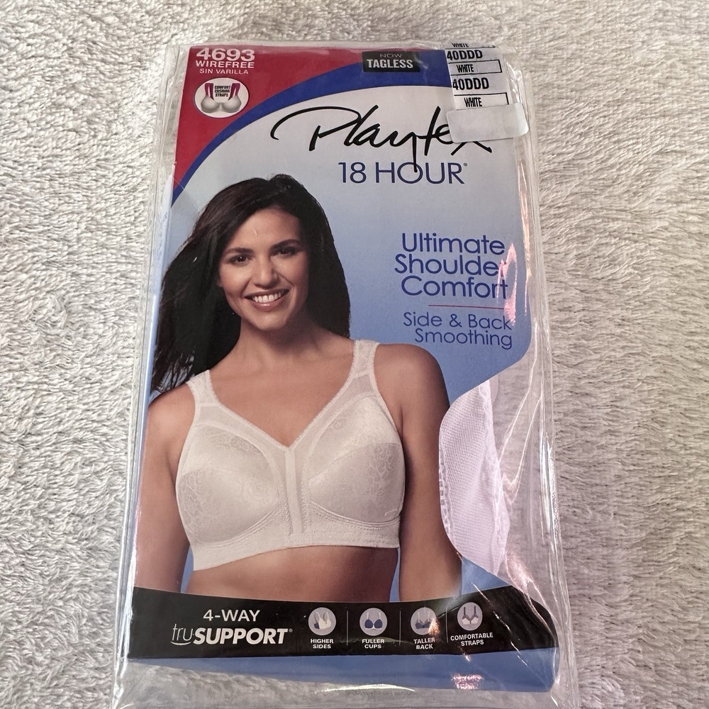 Playtex 18 Hour Bra Wirefree #4693 Ultimate Shoulder Comfort 40DDD White Tagless